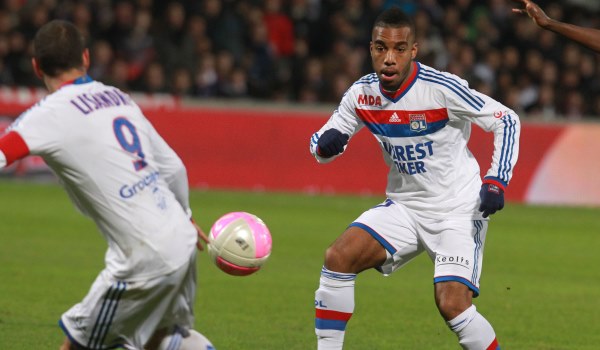 OL' s Alexandre Lacazette during the French First League soccer match, Olympique de Lyonnais Vs Dijon FC at the Gerland Stadium in Lyon, France on January 28, 2012. OL won 3 - 1. Photo by Vincent Dargent/ABACAPRESS.COM # 306328_028