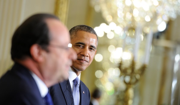 French President Francois Hollande and US president Barack Obama give a press conference at the White House, on the second day of Hollande's three-day state visit to the USA in Washington, DC, USA, on February 11, 2014. Photo by Jacques Witt/ABACAPRESS.COM