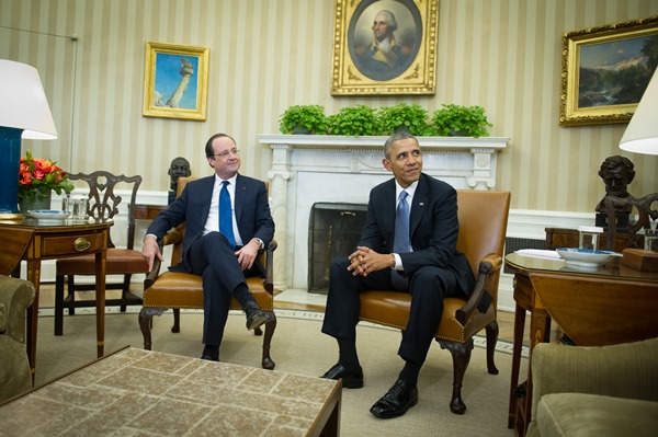 French President Francois Hollande is welcomed by US president Barack Obama and First Lady Michelle Obama at the White House, on the second day of Holland's three-days state visit to USAin Washington, DC, USA, on February 11, 2014. Photo by Christophe Guibbaud/ABACAPRESS.COM