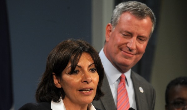 Paris Mayor Anne Hidalgo addresses a press conference after a meeting with New York City Mayor Bill De Blasio at City Hall in New York City on May 30, 2014. Photo by Dennis Van Tine / ABACAUSA.COM
