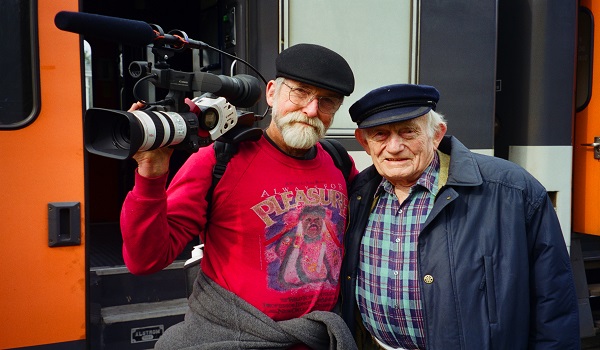 Filmmaker Les Blank, left, with Ricky Leacock, subject of Blank