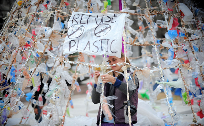The Occupy DC Christmas tree made of plastic bottles and plastic bags is on display at Freedom Plazza December 5, 2011 in Washington, DC. Photo by Olivier Douliery/ABACAUSA.com